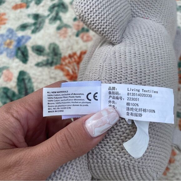 Theodore Elephant Knitted Rattle 14" Soft Stuffed Baby Toy Living Textiles Grey - Picture 5 of 5